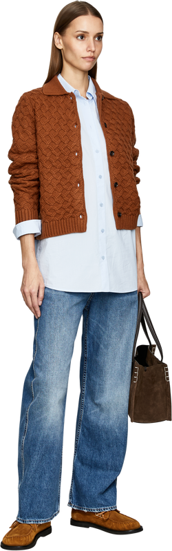 Wool-cashmere cardigan with a cable knit pattern brown
