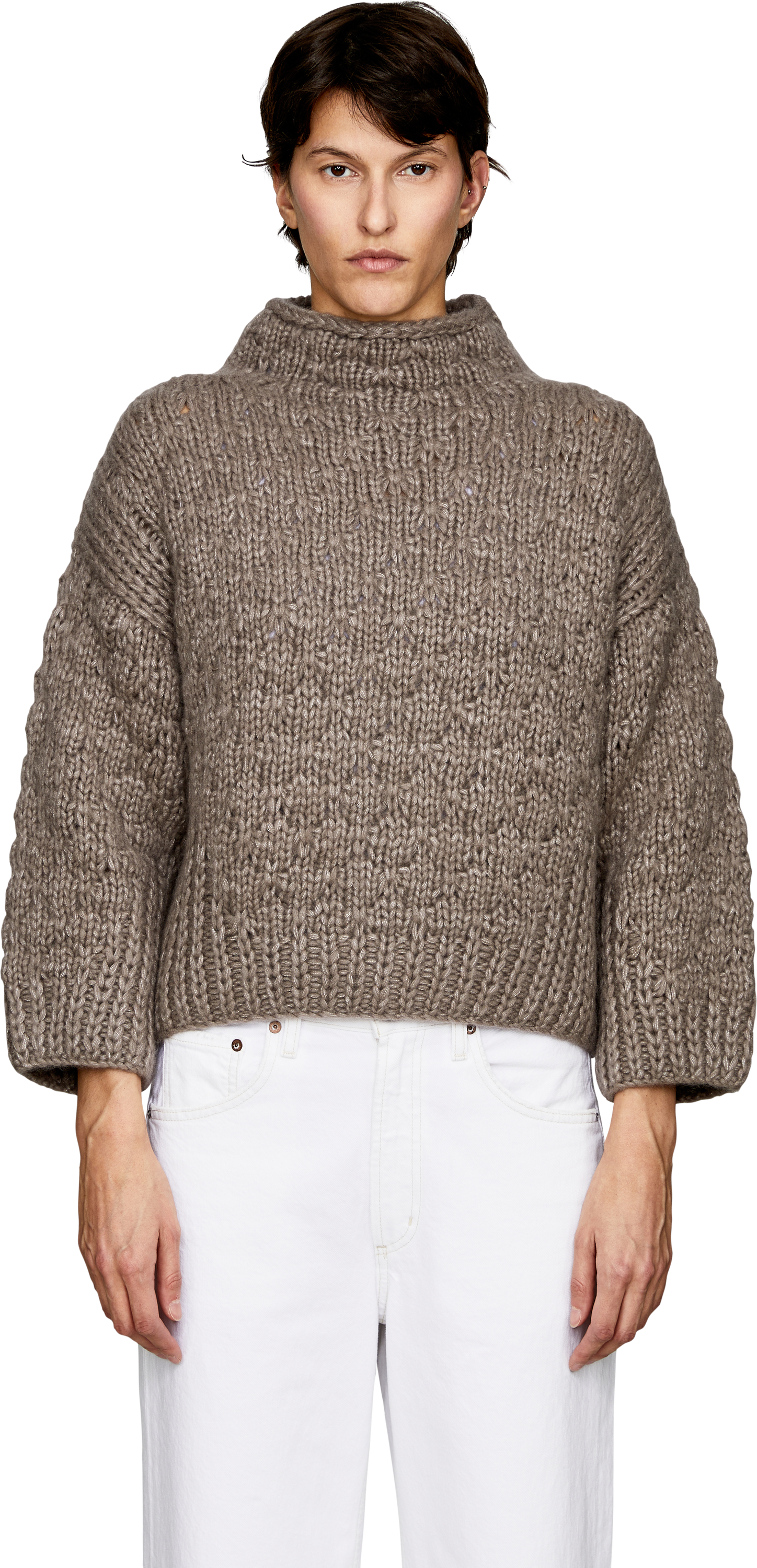 Iris von Arnim Hand-knitted 'Lunara' jumper in cashmere and silk, taupe, Front view – UNGER.DE