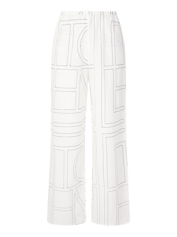 Stoffhose mit Monogrammstickerei Weiß