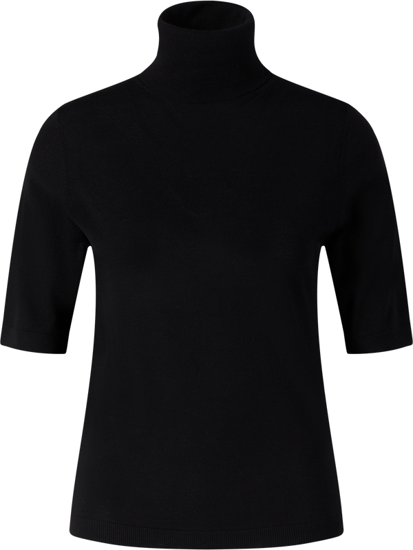 Kurzärmliger Rollkragenpullover aus Schurwolle Schwarz