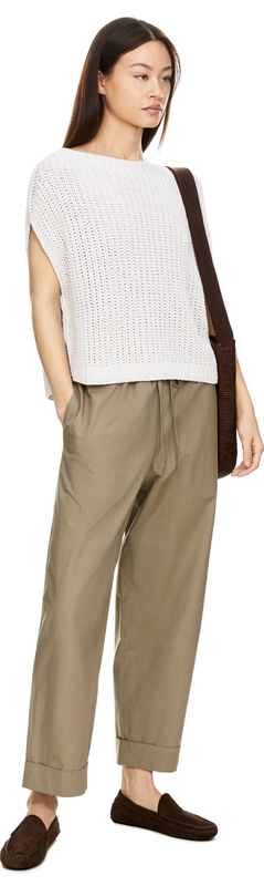 Kurzarmpullover 'Avelin' aus Seide und Leinen Off White