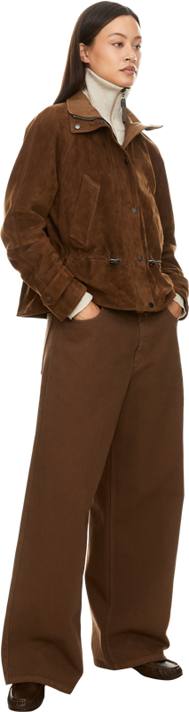 Lammveloursleder-Blousonjacke mit Monili-Perlen Braun