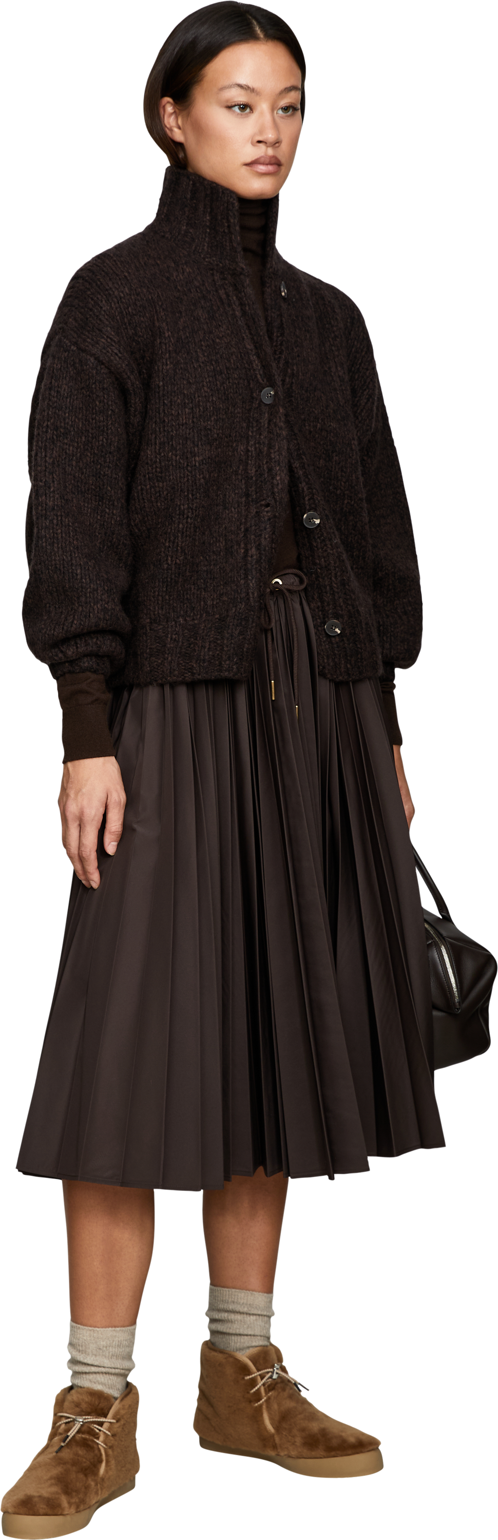 Moncler Dark brown midi pleated skirt, Modelview – UNGER.DE
