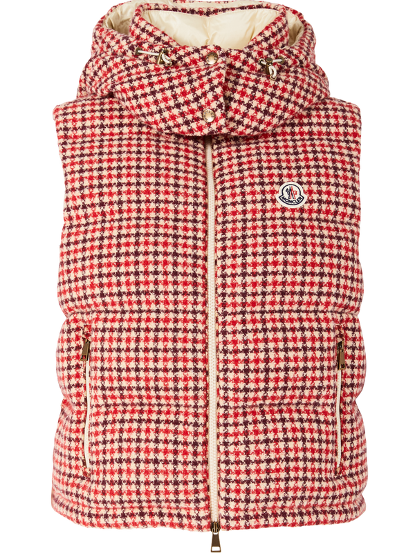 'Niverolle' houndstooth down gilet in multicoloured wool