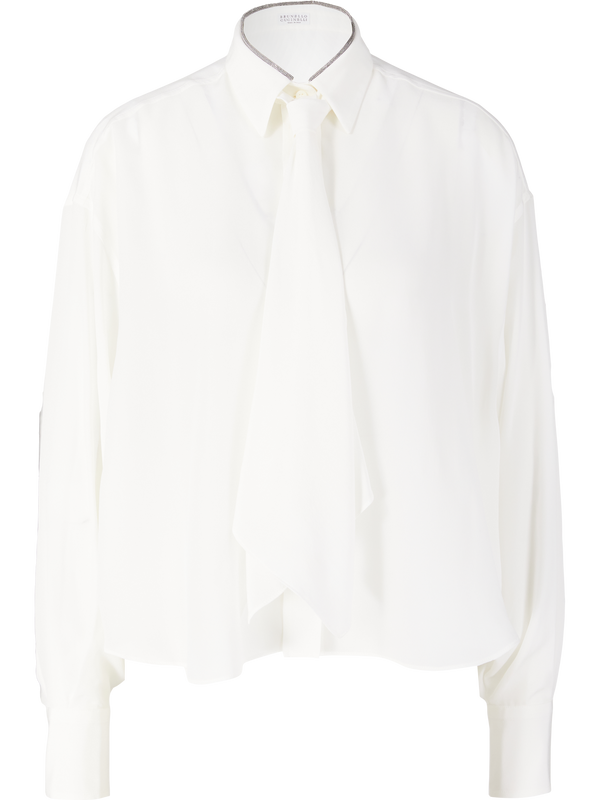 Silk blouse with Monili pearls, white