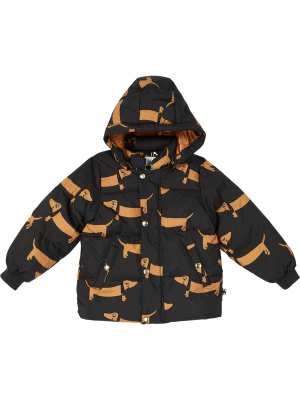 Down jacket with dachshund design black