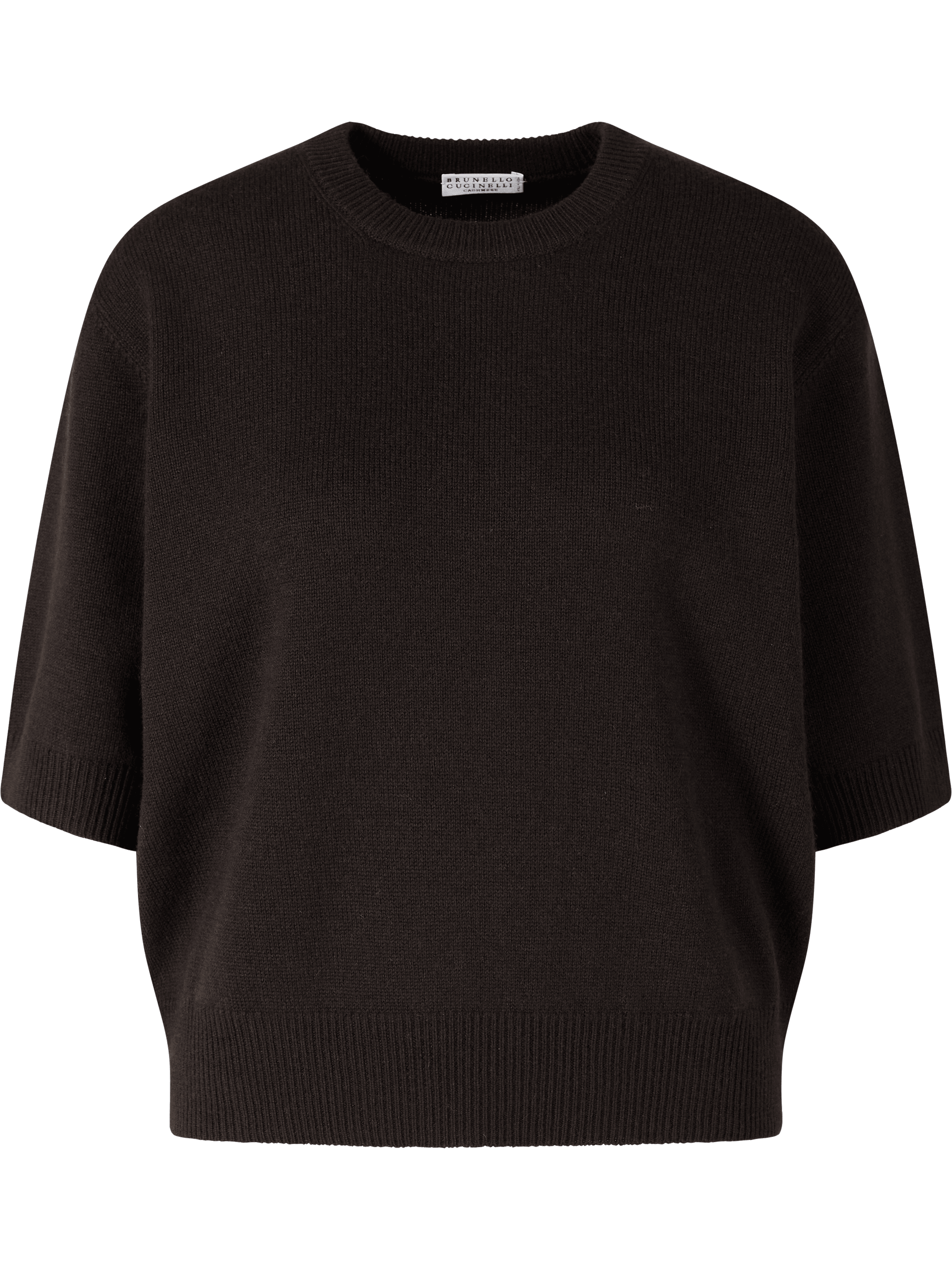 Brunello Cucinelli Cashmere-Kurzarmpullover mit Monili-Perlen Dunkelbraun, Produktansicht – UNGER.DE