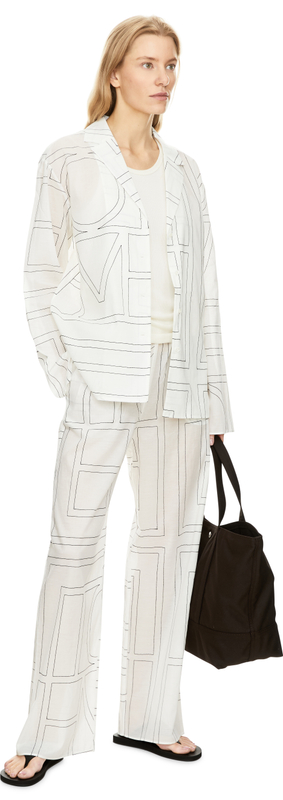 Stoffhose mit Monogrammstickerei Weiß