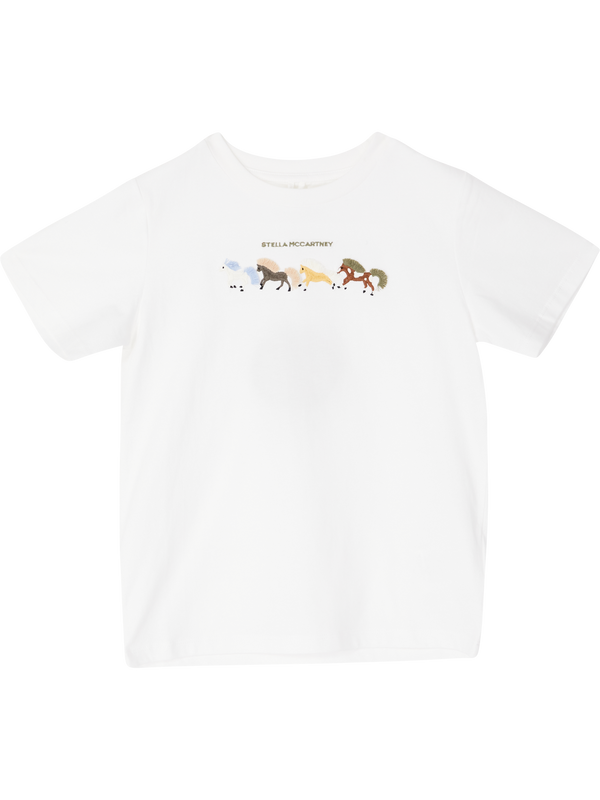 T-Shirt mit Pferde-Stickerei Crème