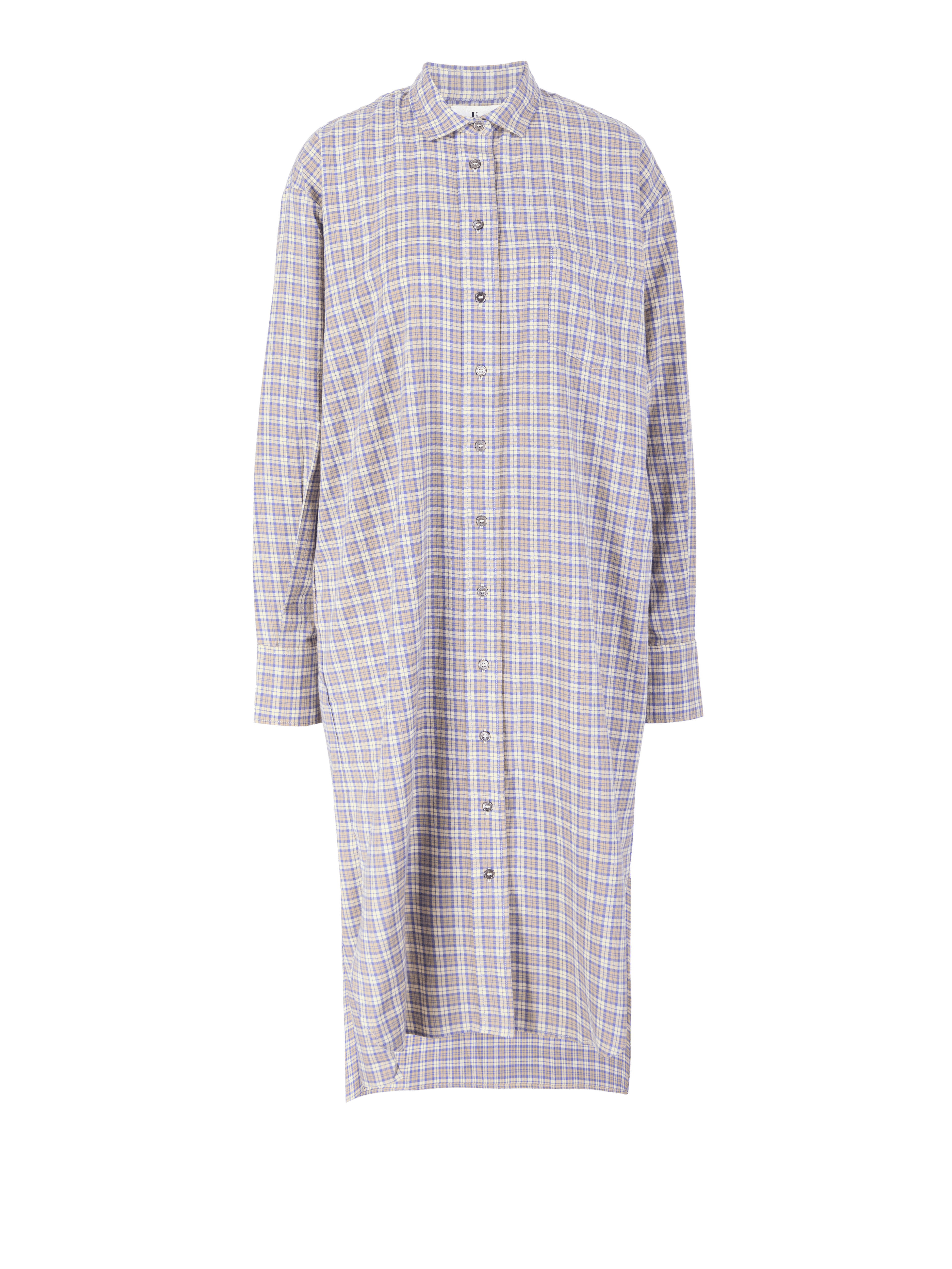 Kariertes Baumwollkleid Beige/Blau