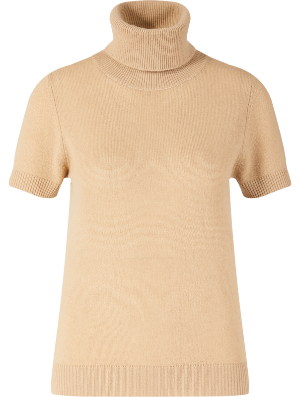 Short-sleeved cashmere roll-neck jumper beige
