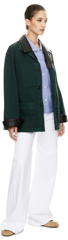 Jacke aus stückgefärbter Gabardine und Leder Grün