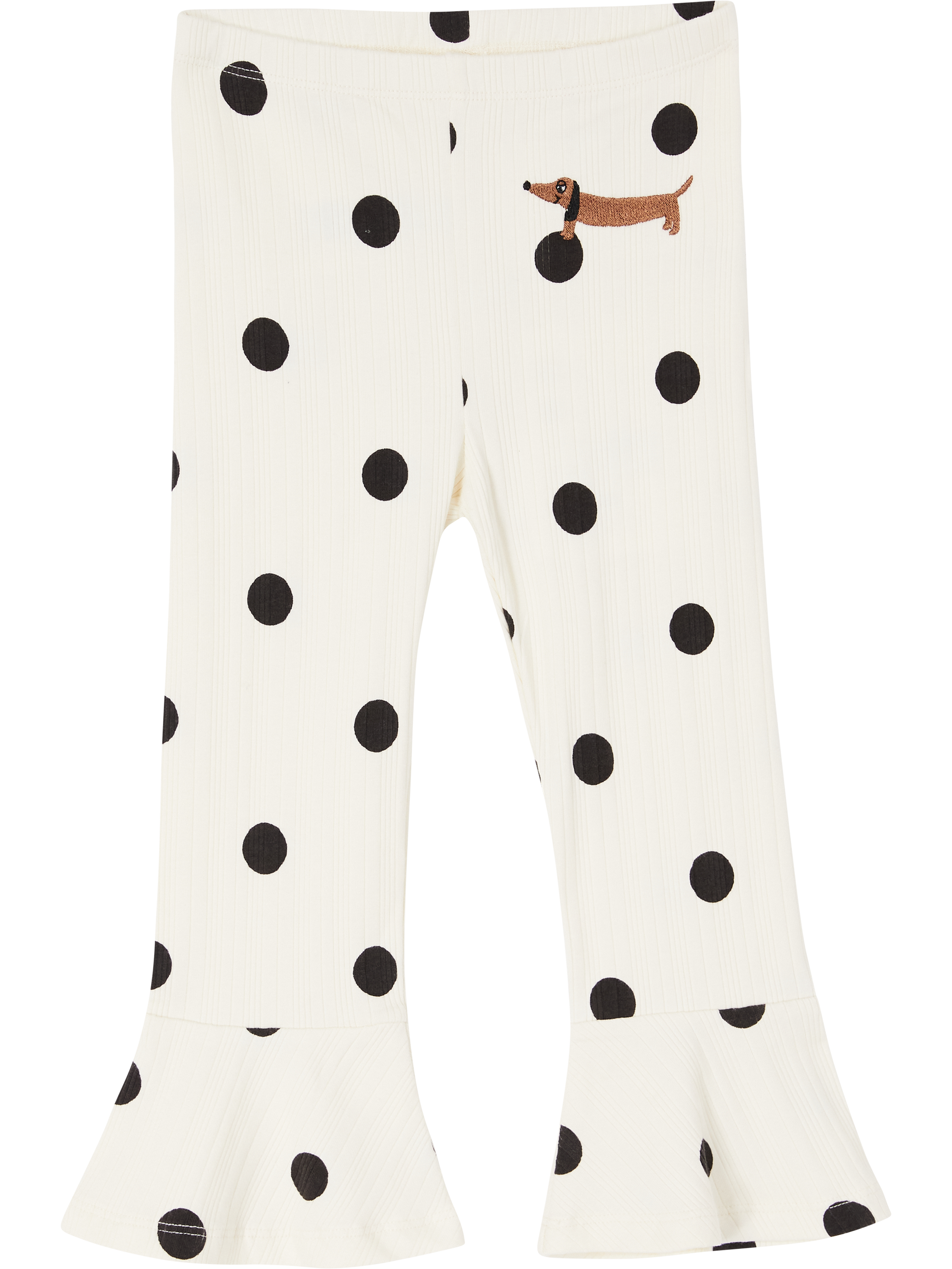 Mini Rodini Polka-dot flared trousers with dachshund embroidery cream, Product view – UNGER.DE