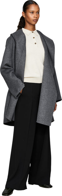 Oversized woollen coat with hood grey