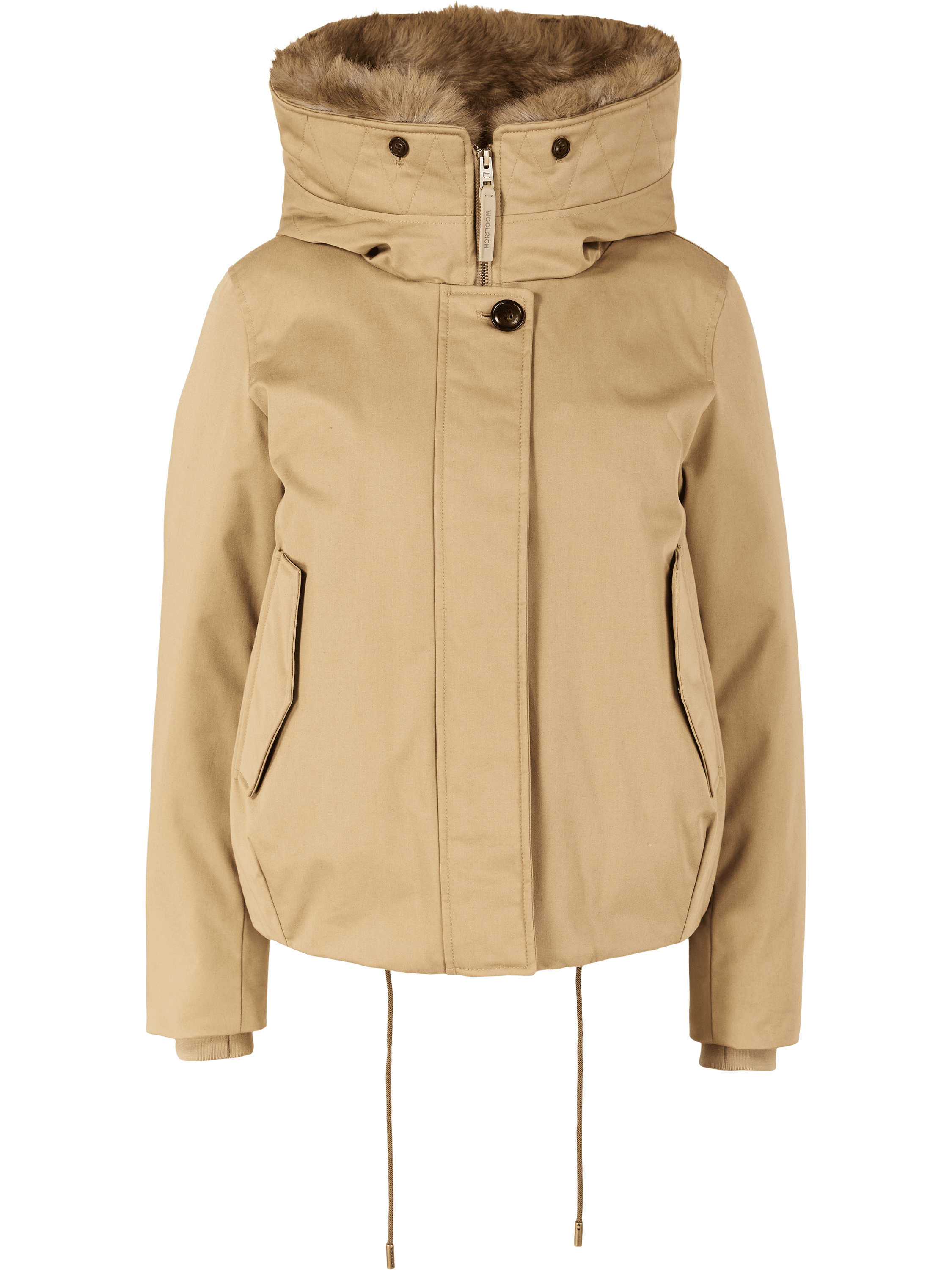 Woolrich Kurze Daunenjacke mit Kapuze Beige, Produktansicht – UNGER.DE
