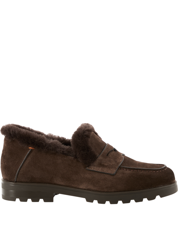 Loafer aus Veloursleder mit Shearling-Futter Dunkelbraun