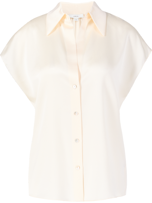 Silk blouse with open collar cream