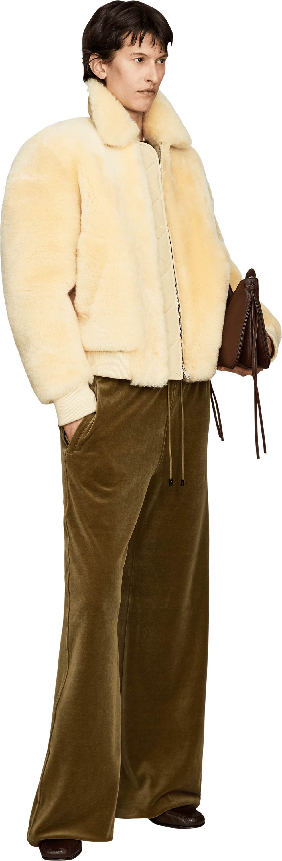 Bottega Veneta Crème shearling bomber jacket, Modelview – UNGER.DE