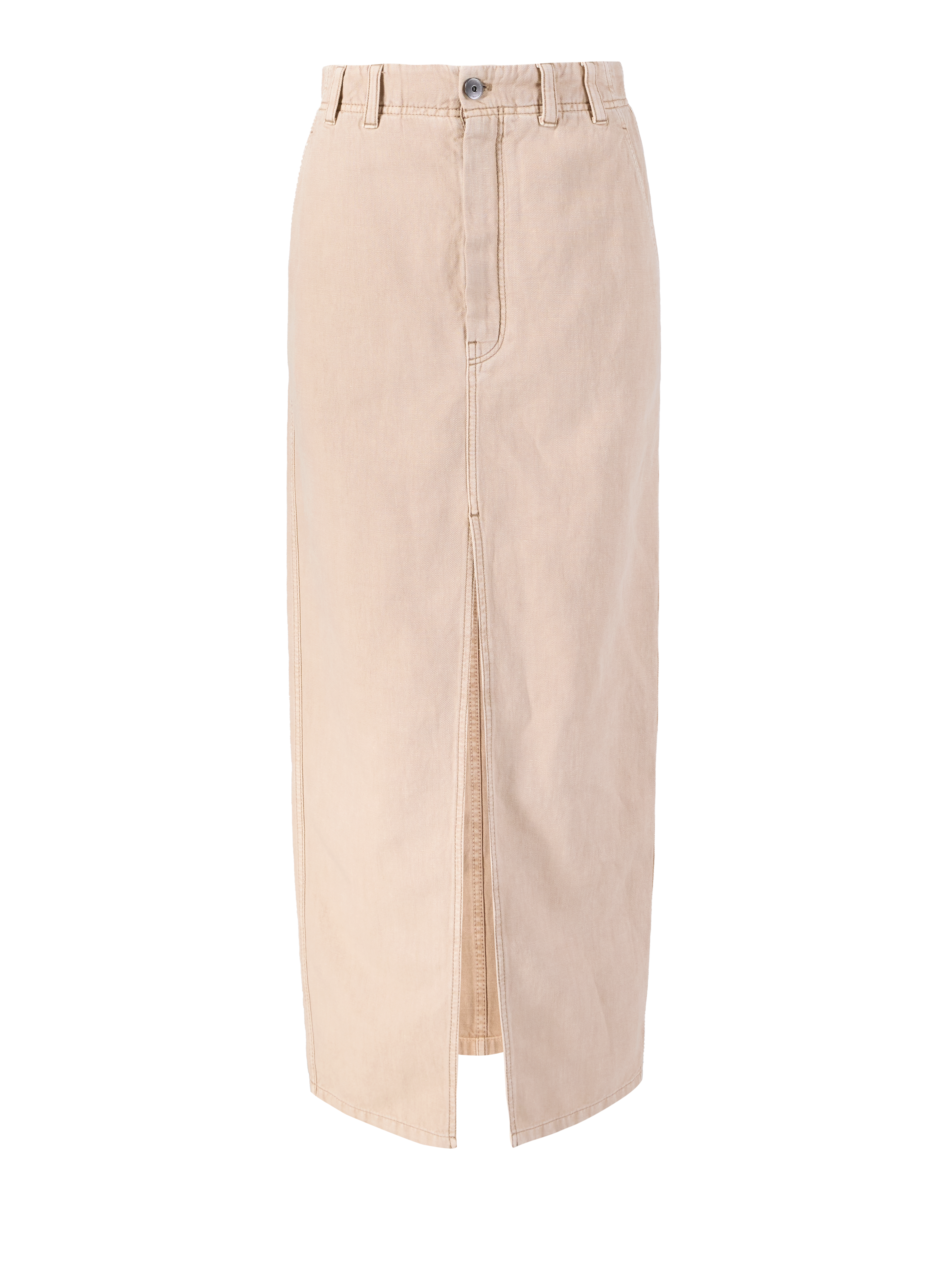 Baumwoll-Leinen-Midirock mit Schlitz Beige