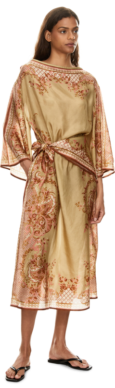 Floral silk tunic ‘Aster’ with waist tie – Multi