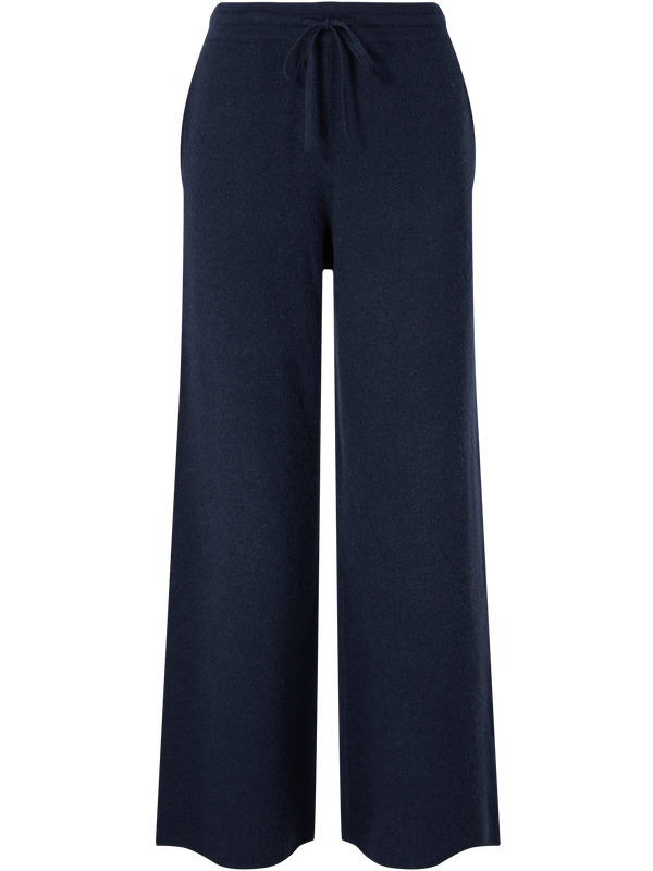'The Luxe Wide Leg' Midnight cashmere trousers
