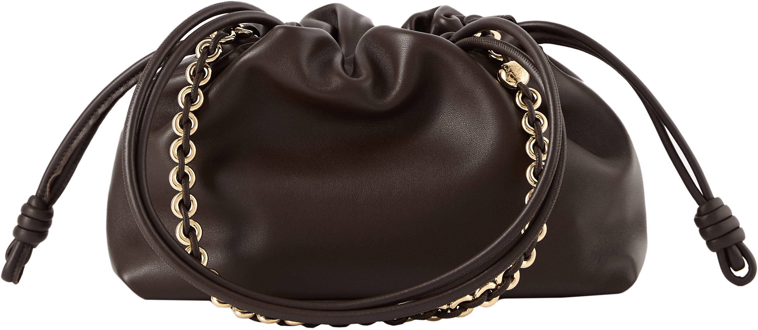 LOEWE Clutch 'Flamenco Medium' mit Kette Dark Brownie, Frontansicht – UNGER.DE