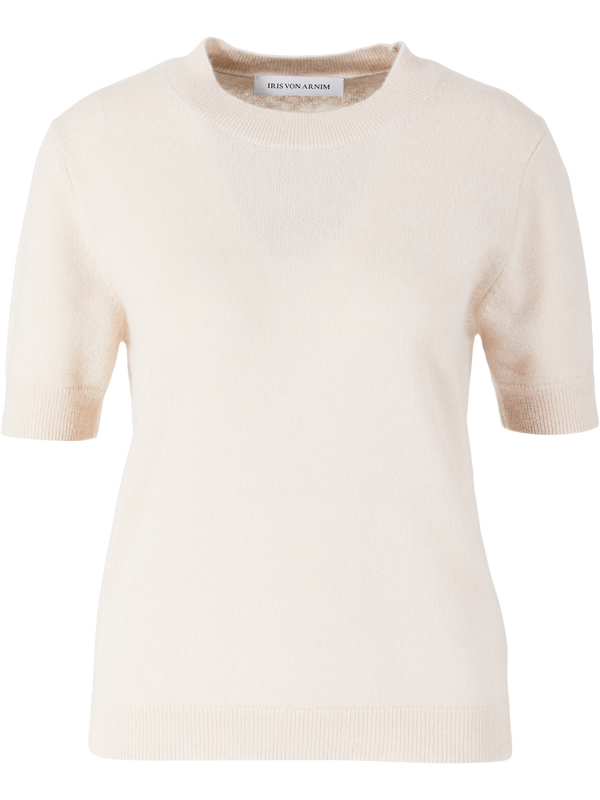 Kurzärmeliger Pullover aus Cashmere und Seide Alabaster