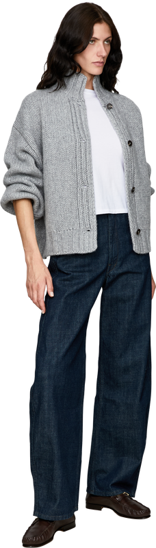 Cashmere-Seidenstrickjacke mit Stehkragen Silver Melange