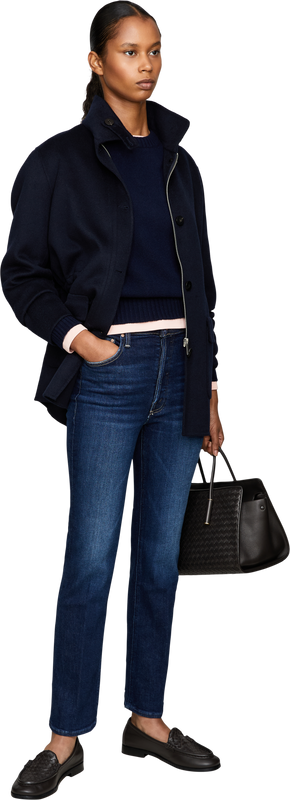 'Blyth' woollen jumper with dropped shoulders, navy blue