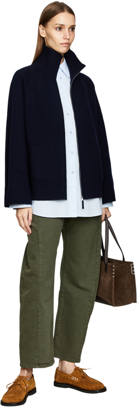 Schurwoll-Cashmere-Strickjacke mit Stehkragen Blau