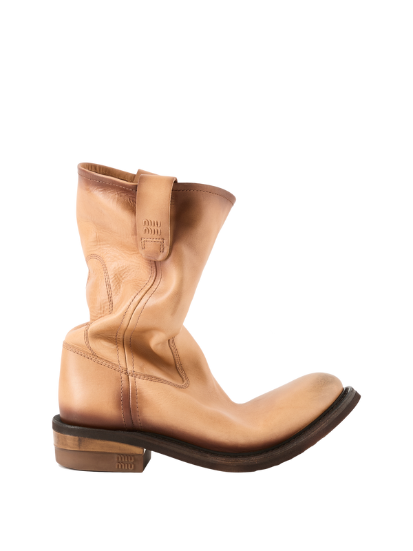 Foule-Leder-Stiefeletten Beige