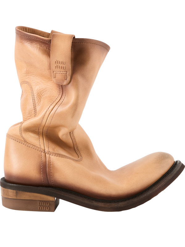 Foule-Leder-Stiefeletten Beige