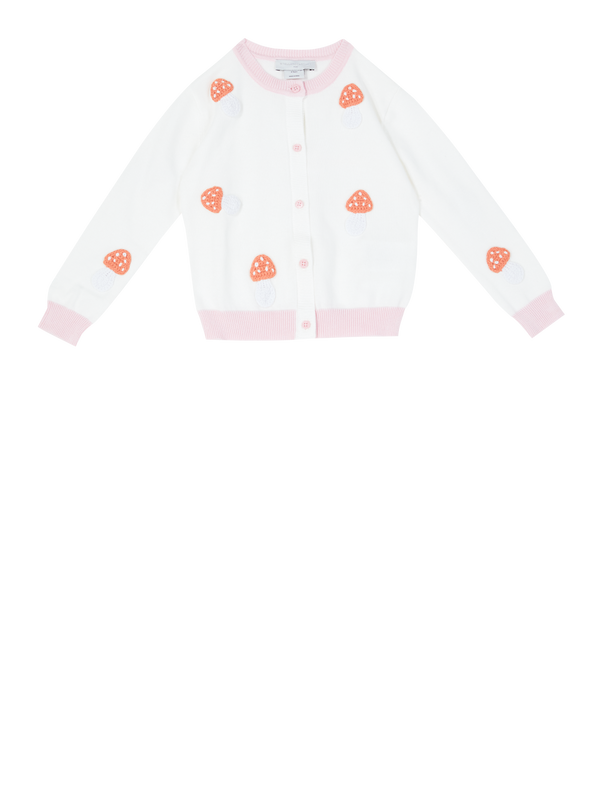 Baumwollstrickjacke mit Stickerei Crème/Rosa