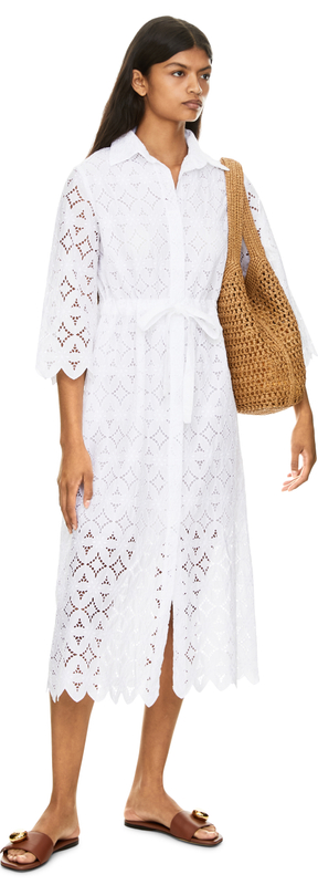 Maxikleid 'Cardamomo' mit Lochstickerei Weiß