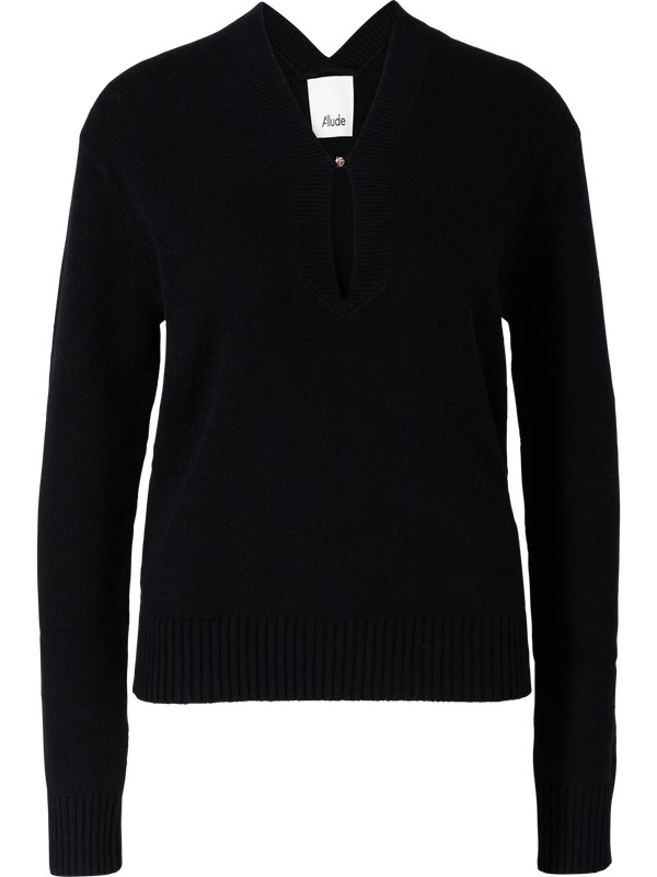 Woll-Cashmere-Pullover mit V-Ausschnitt Schwarz