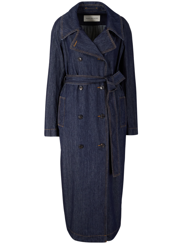 'Rolana' denim trench coat with belt, navy blue