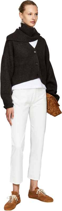 Cashmere-Strickjacke 'Derios' mit Schal Dunkelbraun
