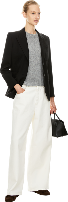 Kurzärmliger Cashmere-Rundhalspullover Grau