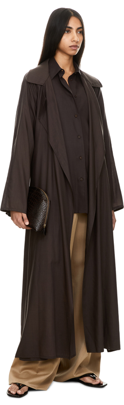 Oversized Trenchcoat aus Wolle Dunkelbraun