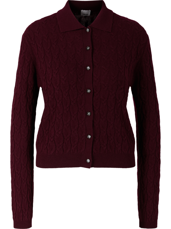Cashmere-Strickjacke mit Zopfmuster Bordeaux