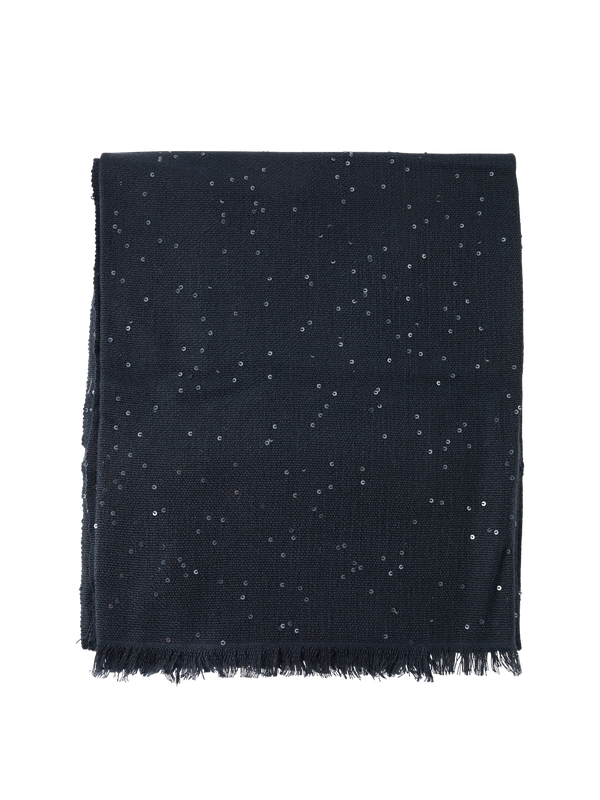 Cashmere-Seidenschal mit Pailletten Marineblau