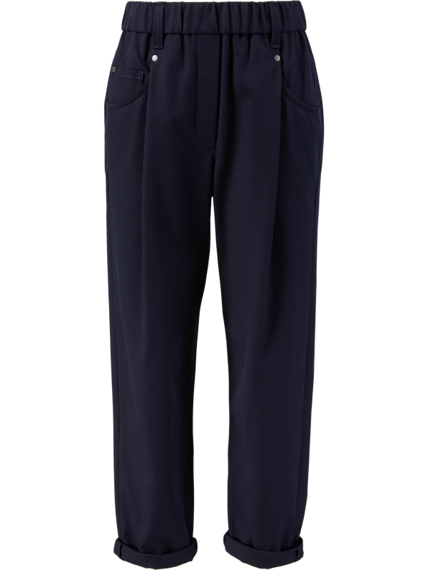 Fabric trousers with Monili beads on the back, navy blue