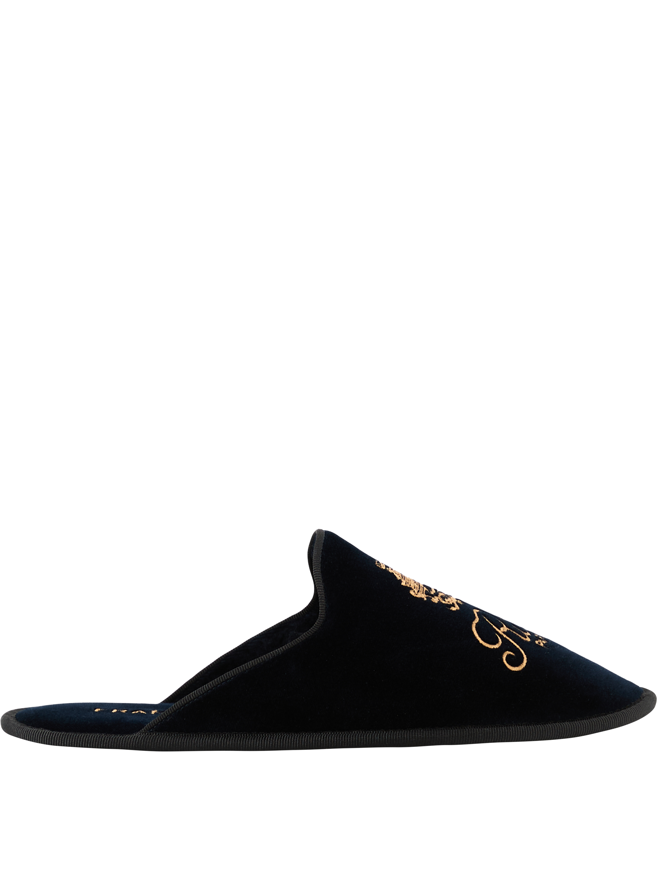 Frame Slipper 'Frame x Ritz Paris' aus Samt Marineblau, Produktansicht – UNGER.DE