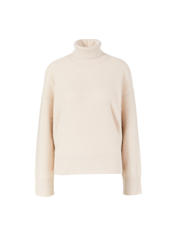 Woll-Seidenpullover mit Rollkragen Beige