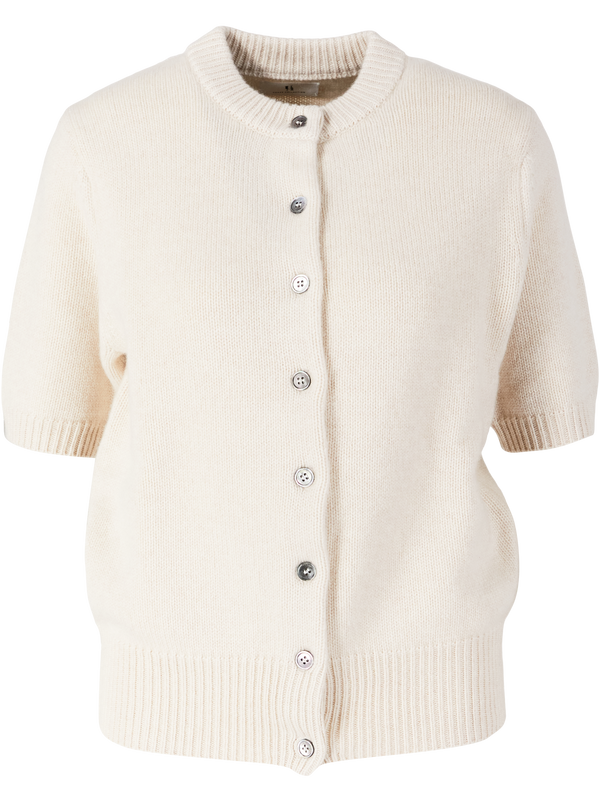 Kurzärmelige Cashmere-Strickjacke Vanilla