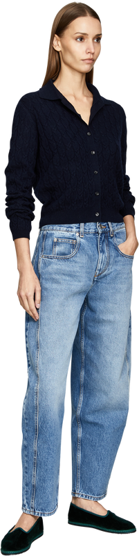Cashmere-Strickjacke mit Zopfmuster Marineblau