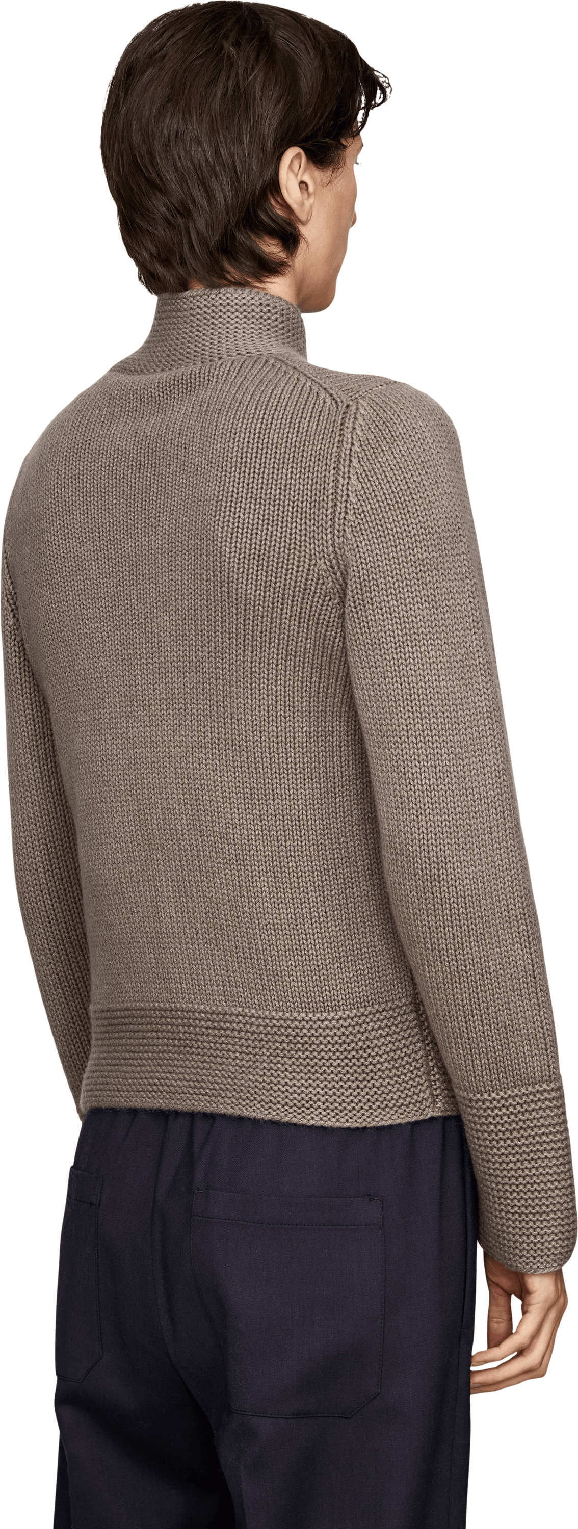 Iris von Arnim 'Paily' cashmere jumper with stand-up collar, taupe, stonewashed, Back view – UNGER.DE
