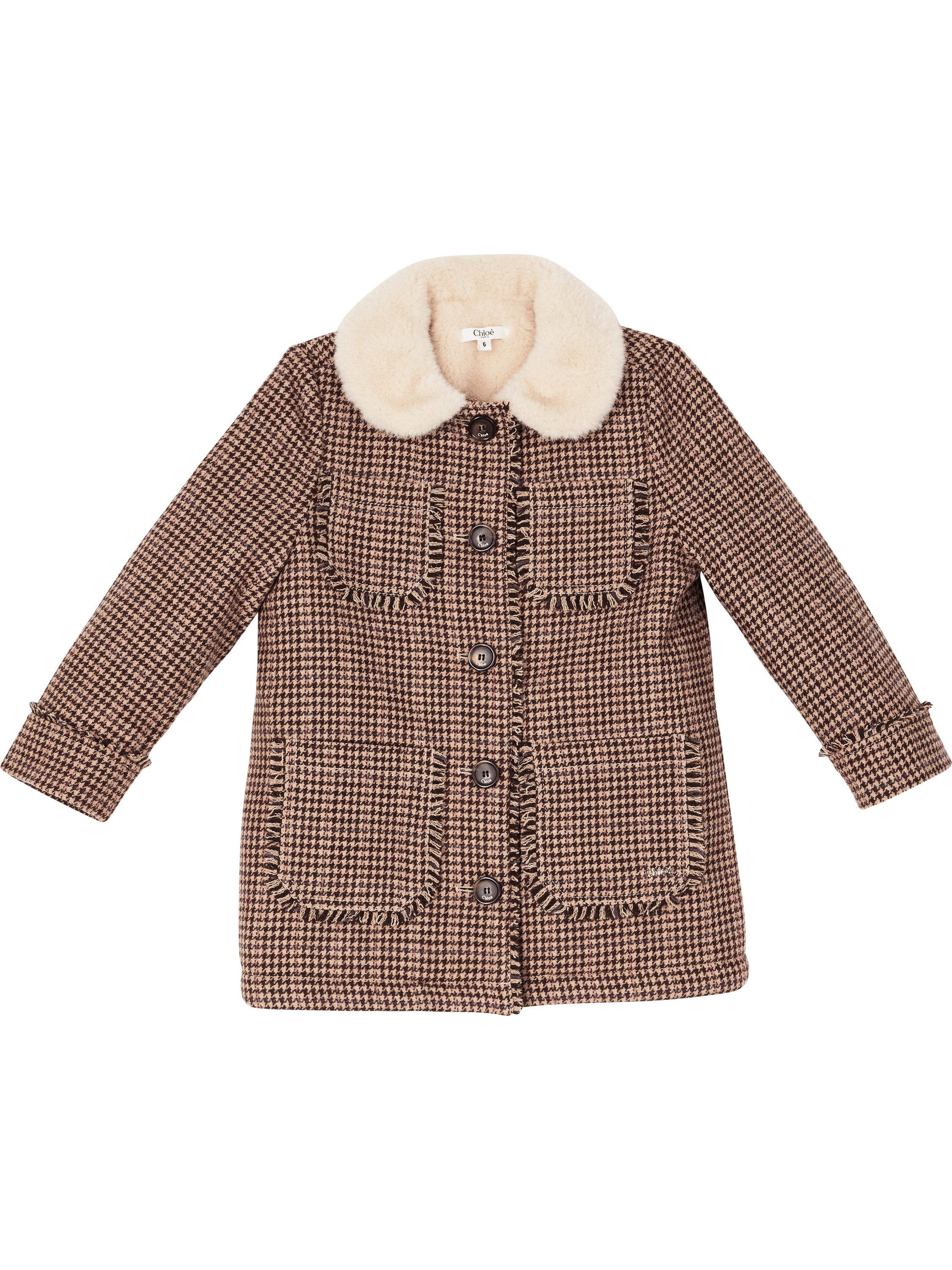 Chloé Kids Wollmantel mit Hahnentrittmuster Braun, Produktansicht – UNGER.DE