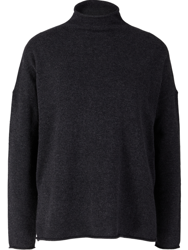 Cashmere stand-up collar jumper with rolled hem anthracite