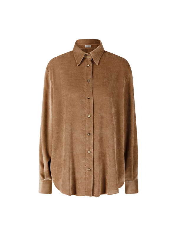 Corduroy shirt with monili beads beige